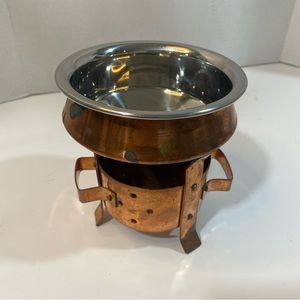 Copper Chafing Bowl Arts & Crafts Copper Stand Stainless Lined Vintage